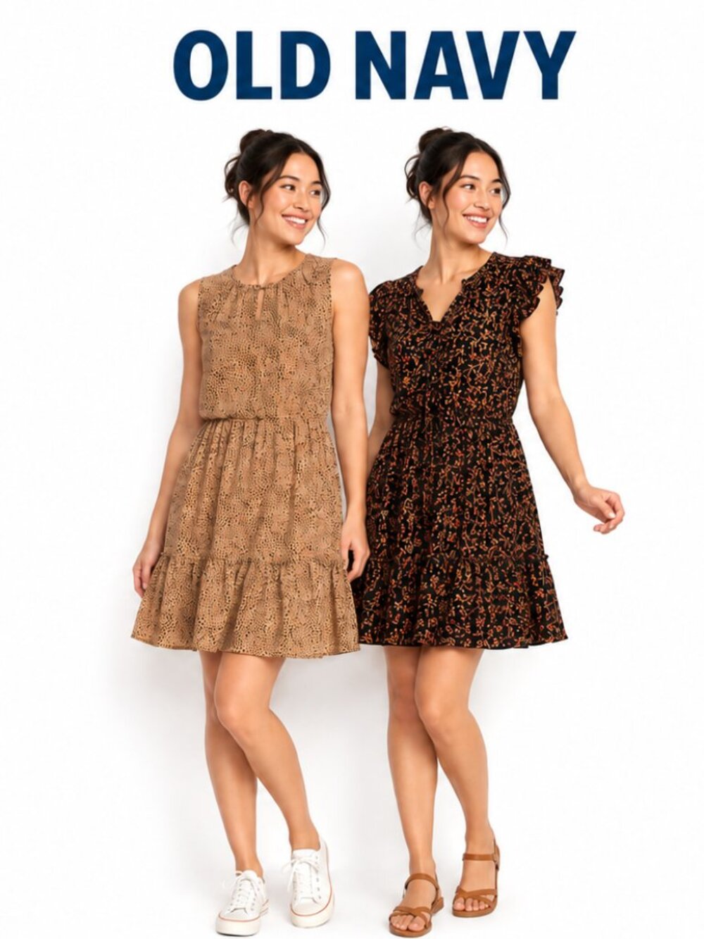 Old Navy Womens Medium Lot 2 Rayon Mini Dresses Floral Flutter Sleeve Speckled